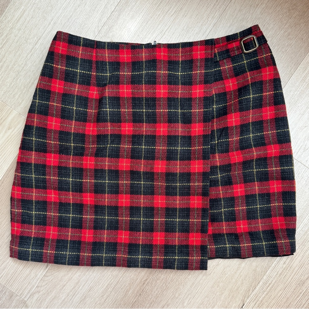 Vintage 1990s Red Plaid Twee Grunge Mini Skirt